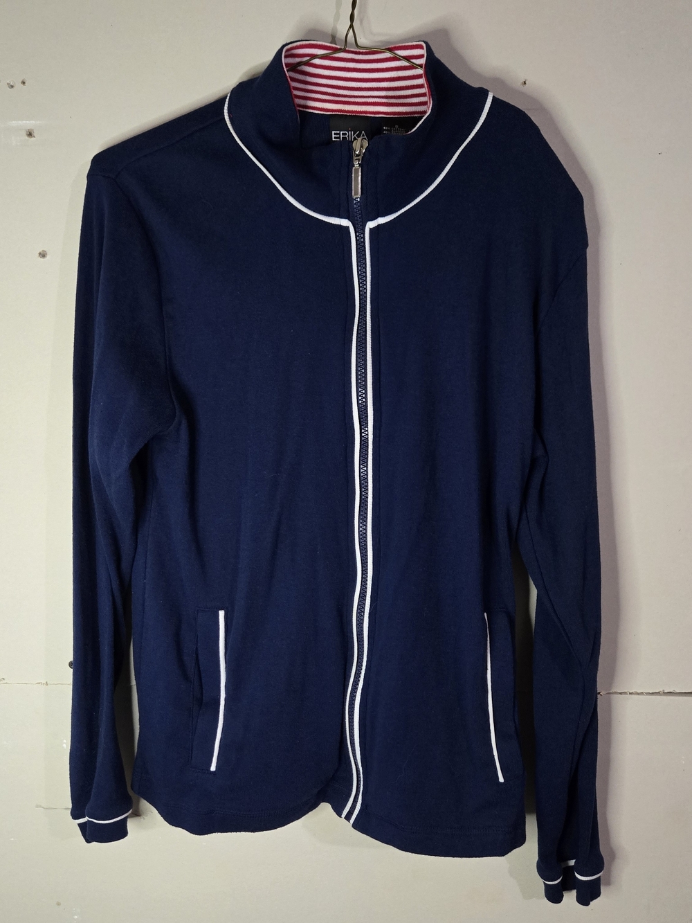 Vintage Erika Sport Navy Blue Track Jacket White Piping Zip Size